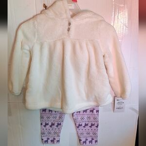 Carter's Cozy White Fleece Jacket with Purple Patterned Leggings